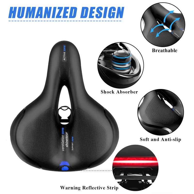 Gincleey Comfort Bike Seat for Women Men Wide Bicycle Saddle Replacement Memory Foam Padded Soft Bike Cushion with Dual Shock Absorbing Universal Fit for Indoor/Outdoor Bikes with Reflect - Image 2